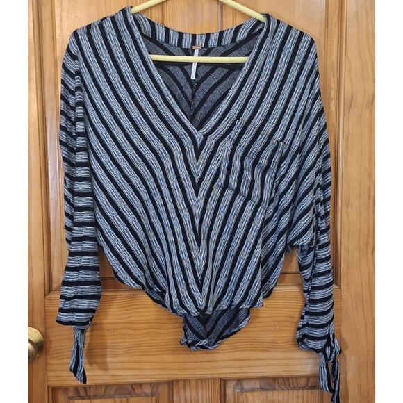 Free People Shirt Women's XS Bohemian Striped Coastal Beachy Cropped Dolman - Picture 2 of 11